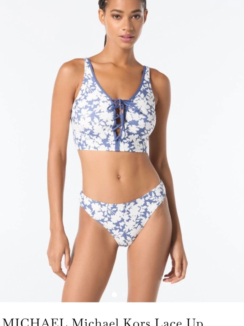 MICHAEL Michael Kors Blue and White Floral Lace-Up Bikini Set